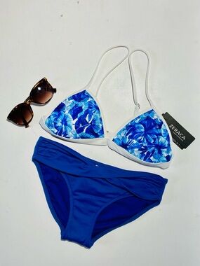 NWT Seafolly French Blue Bottom & Zeraca Blue Lagoon Floral Triangle Top Bikini